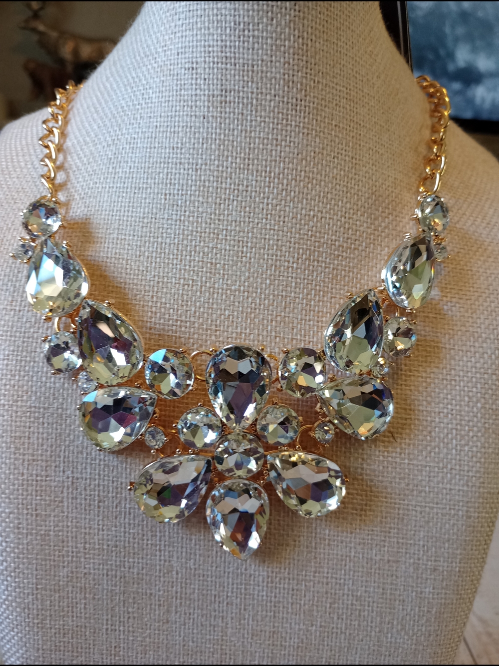 Vintage Zi-Gold-Tone Clear Crystal Necklace - Elegant Women's Jewelry